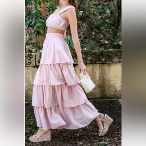 Altar’d State Aviva Tiered Maxi Skirt and bubble top size M & XXL pink